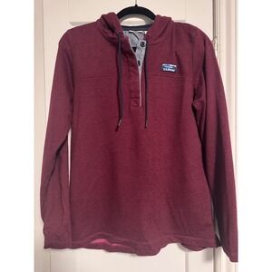 LL Bean Mens Burgundy Textured Henley Hoodie Pullover Sweatshirt Med